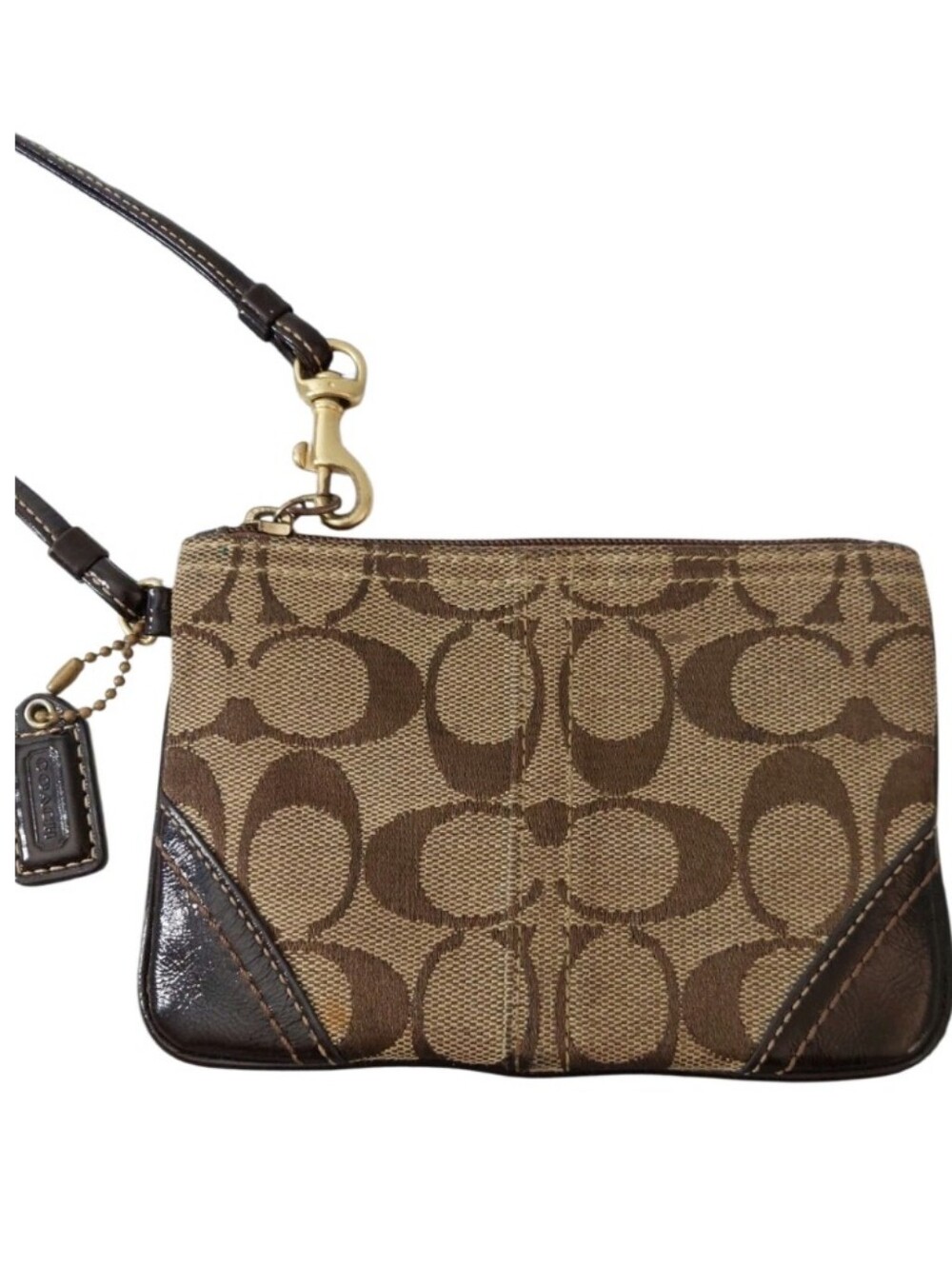 Coach Signature C Canvas Wristlet with Dark Brown Leather Trim - Picture 2 of 5